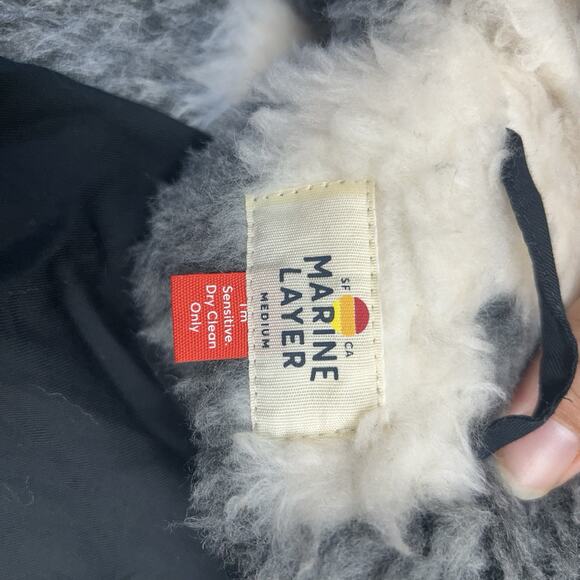 Marine Layer Button Up Wool Blend Peacoat Size Medium Gingham Plaid Coat Sherpa - Picture 5 of 5